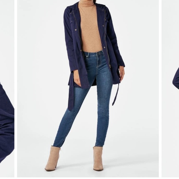 JustFab A-Line Parka Jacket With Hood Dark Indigo - Picture 4 of 8